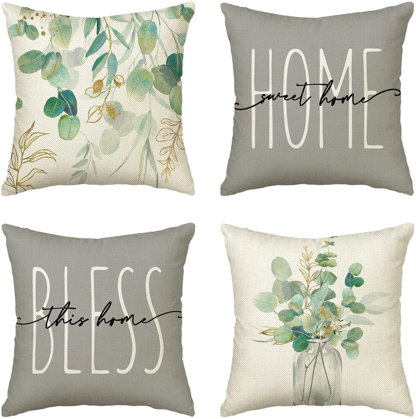 Artoid Mode Bless Home Eucalyptus Leaves Spring Throw Pillow Covers 16