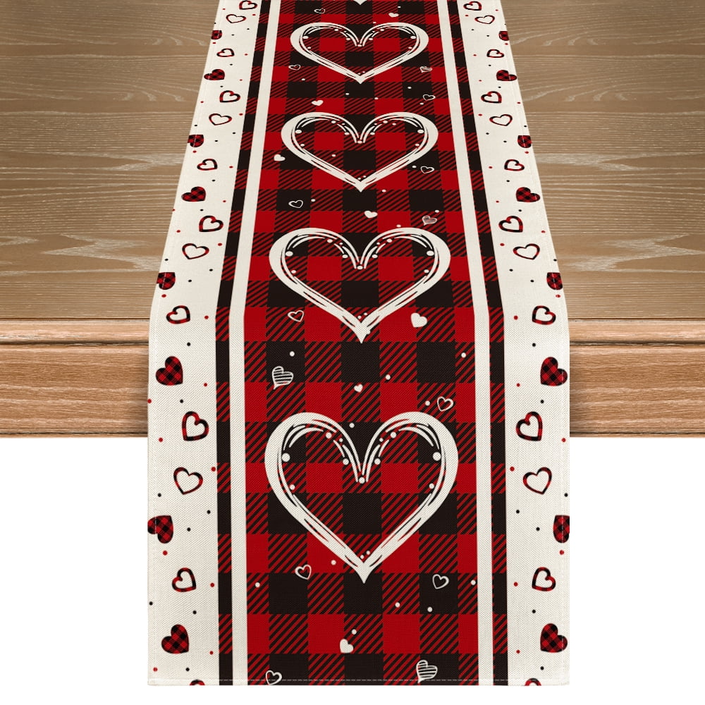 Sm:)e Buffalo Plaid Love Hearts Valentine Table Runner 13x72 Inch