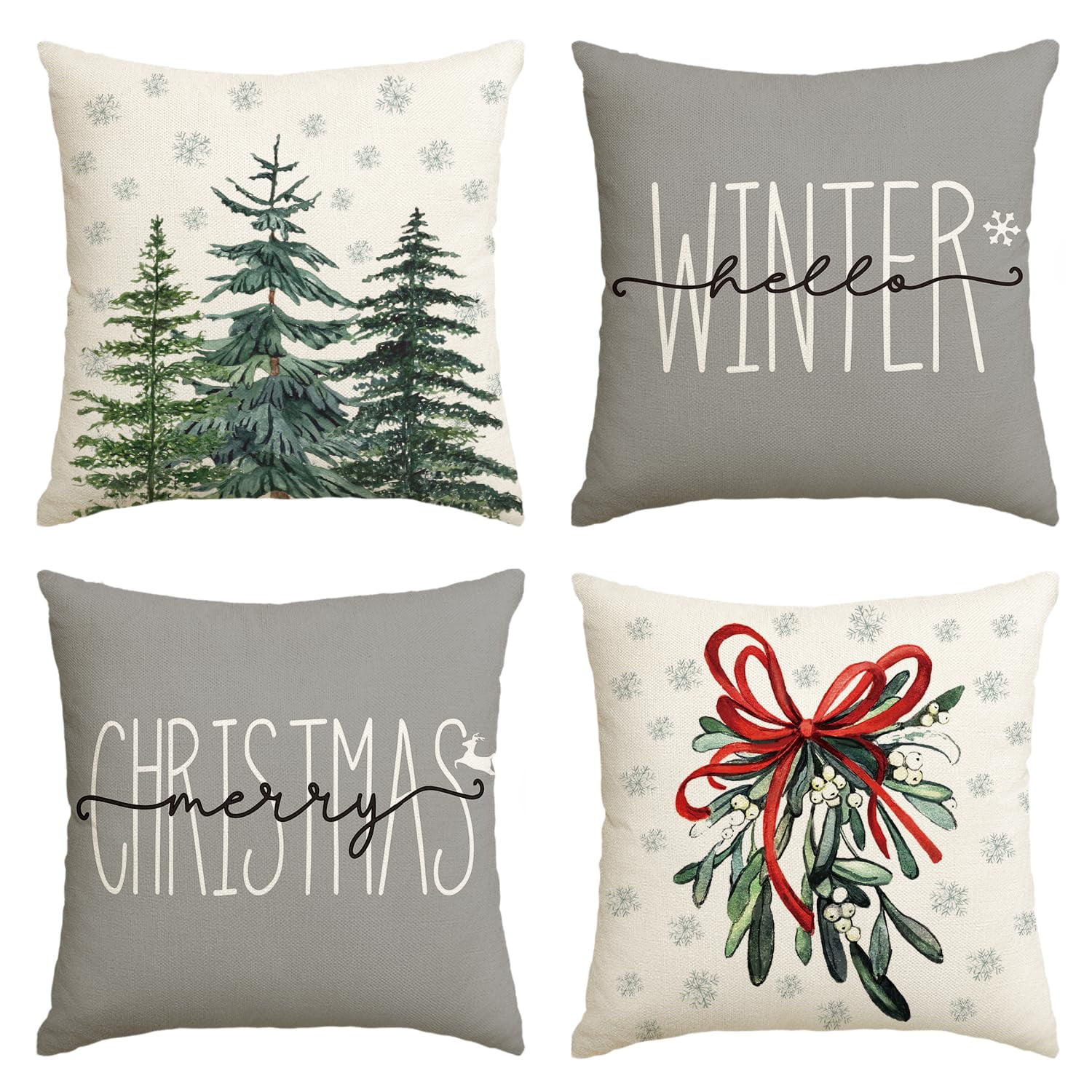 Christmas Pillow Covers 18x18 Set Of 4 Xmas Square Throw Pillows Cover  Quotes Saying Throw Pillow Cases Bedroom Outdoor Chair Bed Cushion Cover  For Ch