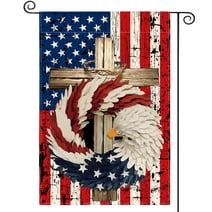 Artoid Mode Cross American Flag Eagle Wreath fourth of July Patriotic Garden Flag 12 x 18 Inch Double Sided