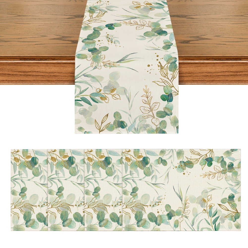 Artoid Mode Eucalyptus Leaves Spring Summer Table Runner and Placemats