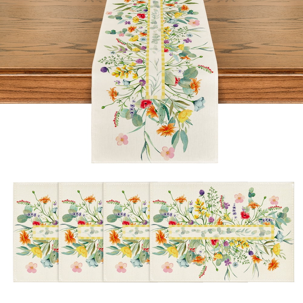 Chemin De Table Pâques Artoid Mode - Lapin Fleuri 40x140cm - Polyester