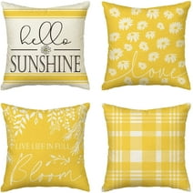 Artoid Mode Hello Sunshine Live Life in Full Bloom Daisy Summer Throw Pillow Covers 18 x 18 Inch Set of 4 Yellow Square