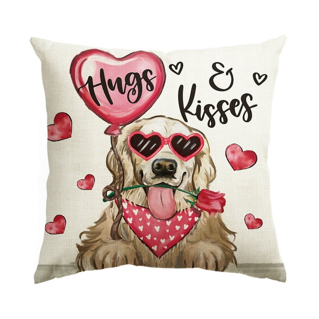 Artoid Mode Hugs Kisses Heart Dog Valentine's Day Throw Pillow Cover ...