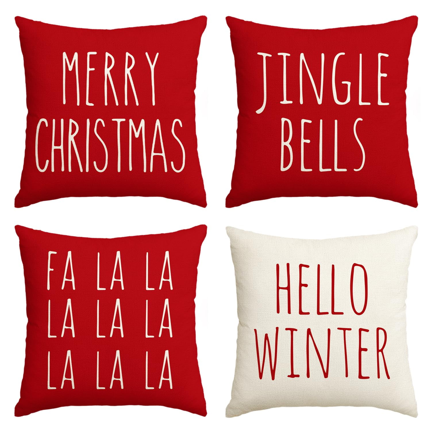 Artoid Mode Jingle Bell Christmas Hello Winter Pillow Cover 4 PC 18 x