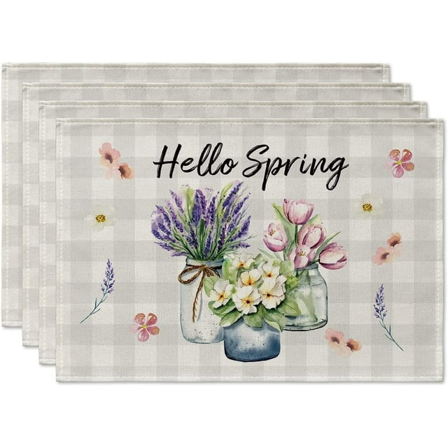 Artoid Mode Lavender Floral Vase Hello Spring Placemats for Dining ...