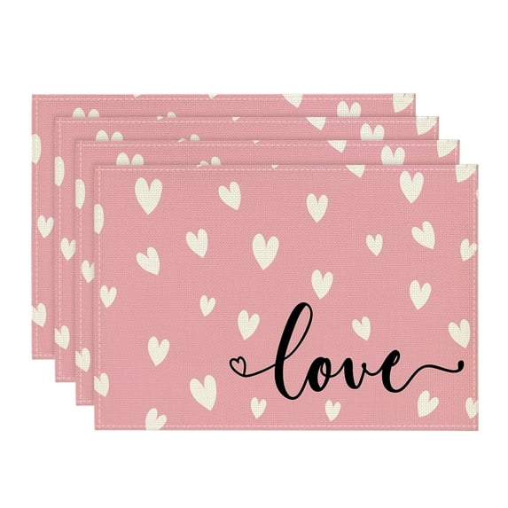 Sm:)e Pink Love Heart Valentine Placemats Set of 4, 12x18 Inch