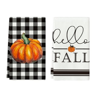 2pcs Fall Pumpkin Saying Kitchen Dish Towels Set Autumn Buffalo Check  Farmhouse Absorbent Fast Drying Cloth