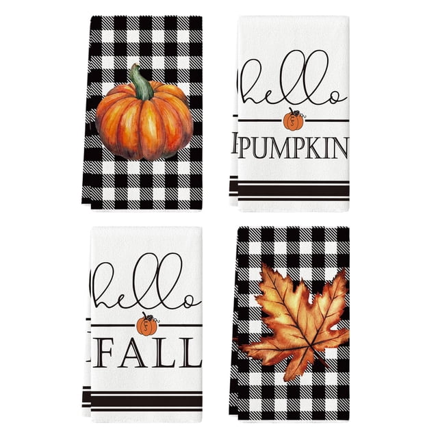 Artoid Mode Pumpkin Maple Leaf Hello Fall Buffalo Plaid Kitchen Dish