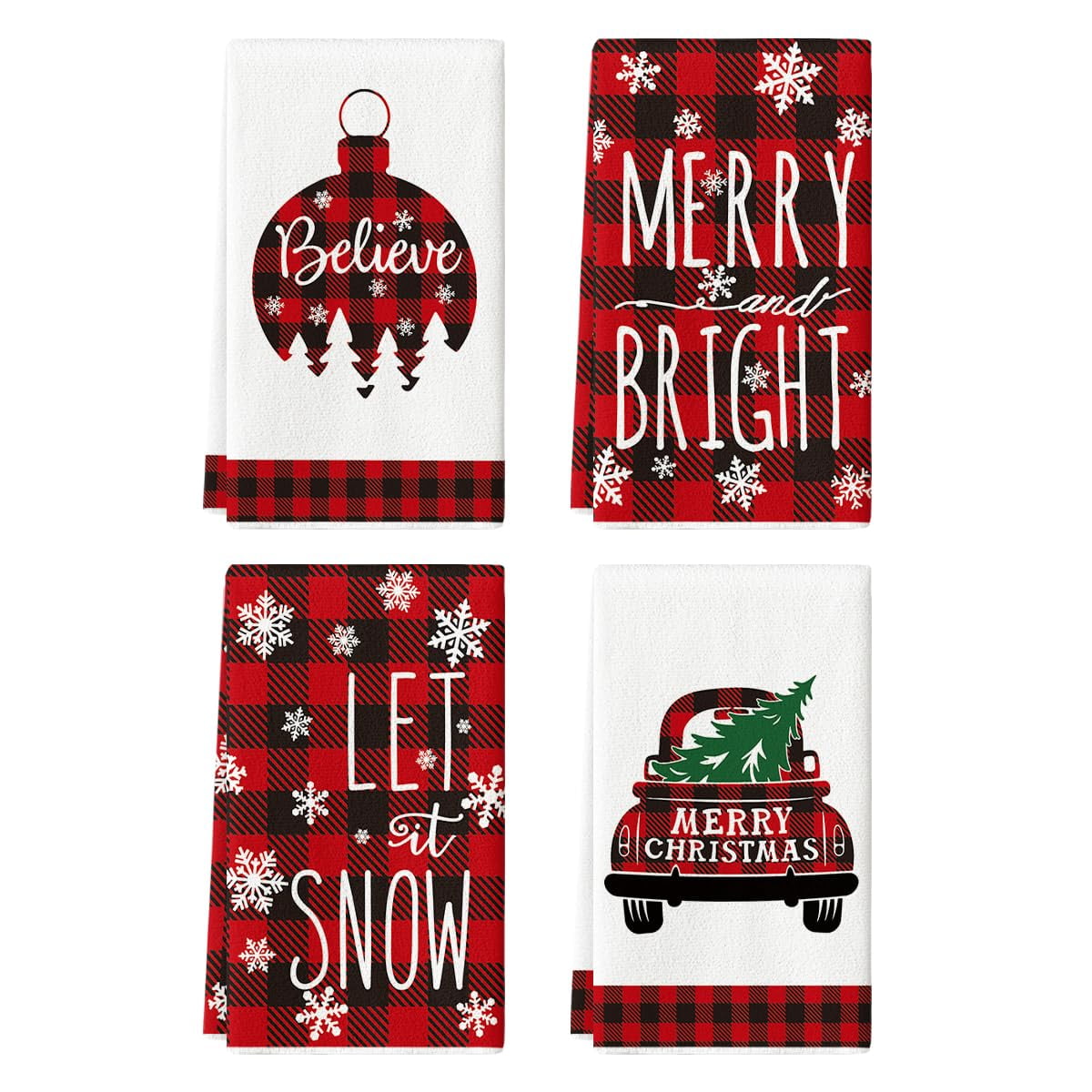 Red Buffalo Check Merry & Bright Christmas Towel