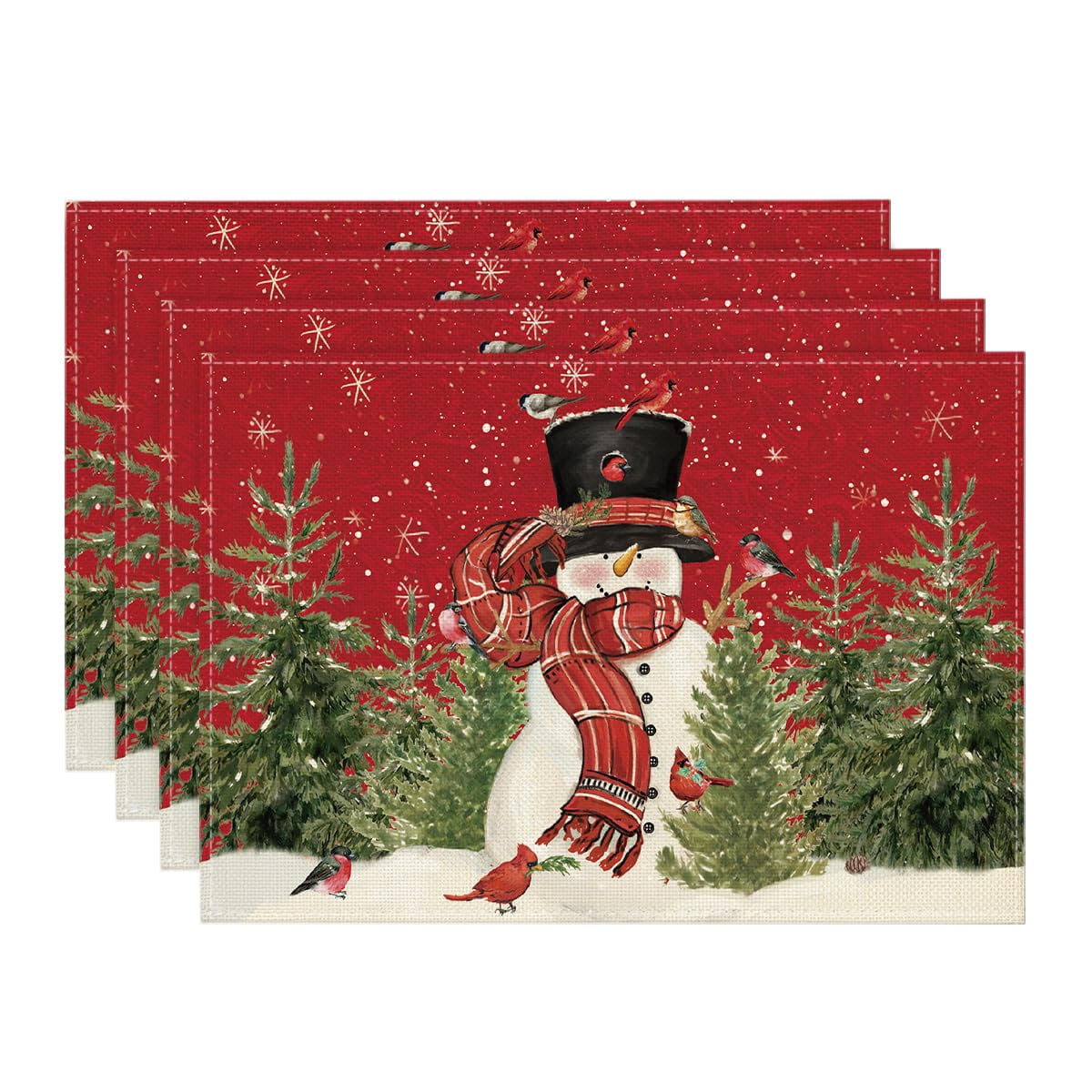 Artoid Mode Snowman Cardinals Xmas Winter Placemats Red for Dining