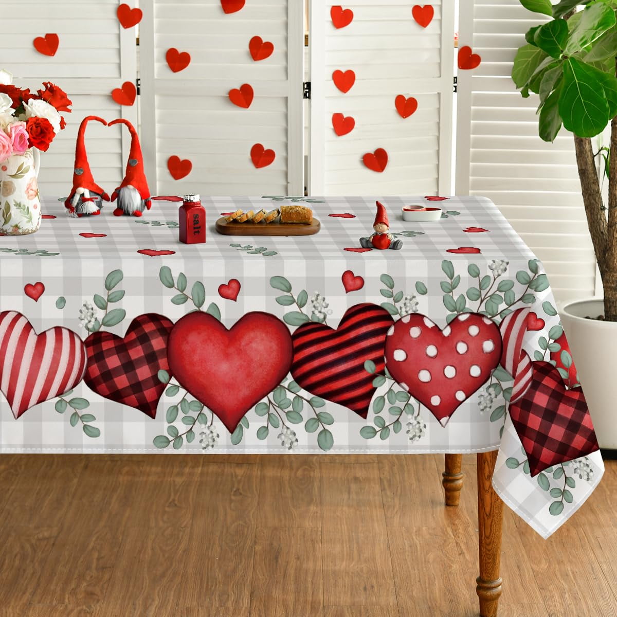 Artoid Mode Tablecloth 52x70 Inch, Buffalo Plaid Red Love Hearts ...