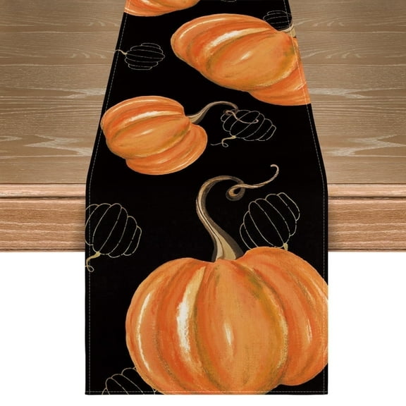 Sm:)e Watercolor Pumpkins Hollow Squashes Harvest Fall Table Runner 13 x 72
