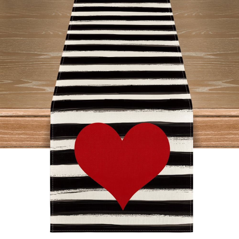 Artoid Mode Watercolor Striped Love Heart Valentine Table Runner 13 x