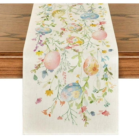 Artoid Mode Wild Flowers Eggs Easter Table Runner,Seasonal Spring Floral Kitchen Dining Table Decoration for Home Party Decor 13x72 Inch