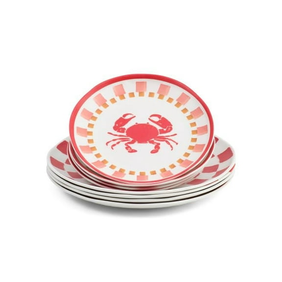 Artonomo Creatives Set of 8 Melamine Dinnerware, 4 Salad Plates & 4 Dinner Plates, Crab Checkered Pattern