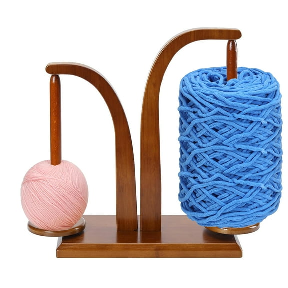 Artowell Bamboo Yarn Holder with 2 Spindles, Tangle-Free Wooden Yarn Spinner for Knitting & Crochet, Walnut Color