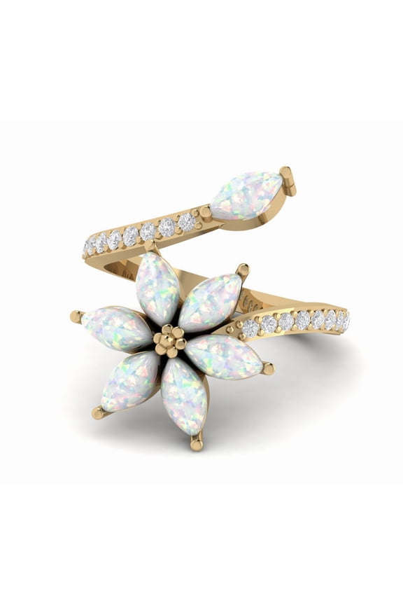 Flower Cluster Marquise Australian Opal Ring in 18k/14k Rose Gold &Diamonds/Mexican Fire Opal/Boulder Opal Engagement ring/Fire Opal Promise Ring