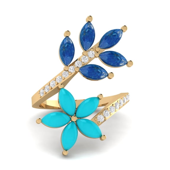 ArtpalaceByMitika Marquise Turquoise, Lapis Lazuli, Moissanite 3.8 ct. t.w. 925 Sterling Silver Wedding Ring