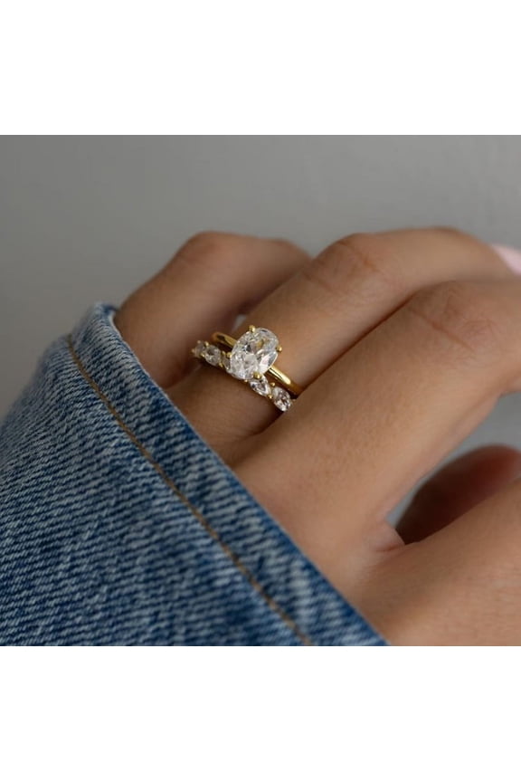 Moissanite Oval Women Wedding Ring,Engagement Ring in (G-H, I2-I3), 14K Yellow Gold Plated, Promise Ring