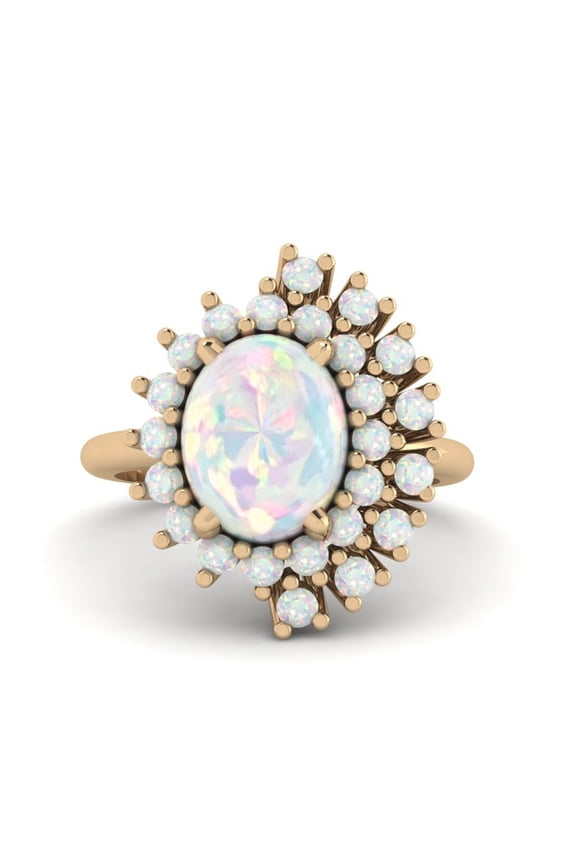 Oval Cut Opal Engagement Ring Women Classic Floral Halo Ring Lab White Opal Promise Ring Wedding Band Hallowen gift ring Her Witchy Jewelry