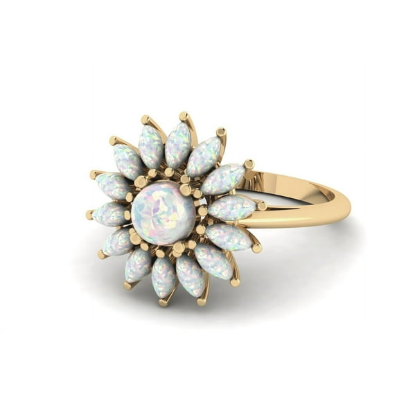 ArtpalaceByMitika Round Fire Opal Ring , Marquise Opal Ring, Cluster Ring, 925 Sterling Silver ,14K Yellow Gold Plated Engagement Rings