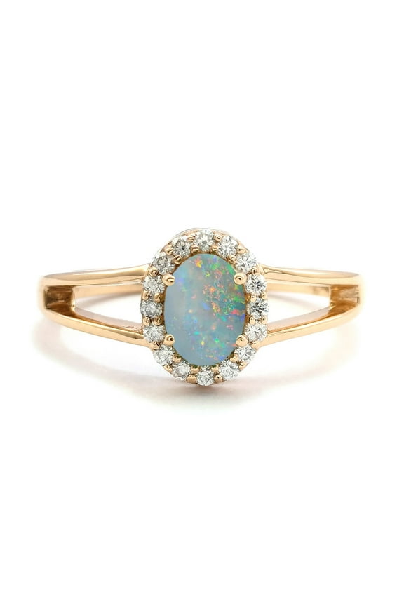 Vintage Fire Lab Opal Oval ,Moissanite Cluster Ring, 925 Sterling Silver ,14K Yellow Gold Plated for Women, Engagement Rings