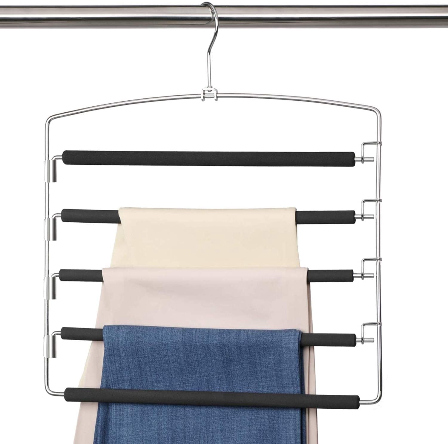 Artrylin 1 Pack Pants Hangers Non Slip Space Saving Hangers Multi-Layer Swing Arm Pants Hanger Stainless Steel Space Saver Hangers for Pants Jeans Scarf Trouser Tie Towel Clothes ,Black