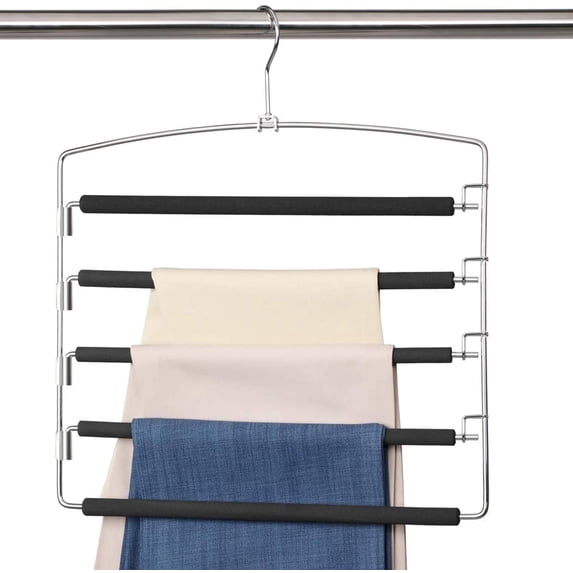 Artrylin 1 Pack Pants Hangers Non Slip Space Saving Hangers Multi-Layer Swing Arm Pants Hanger Stainless Steel Space Saver Hangers for Pants Jeans Scarf Trouser Tie Towel Clothes ,Black