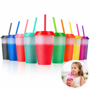 Artrylin 10 Pack 12oz Color Changing Cups with Lids & Straws, Reusable Plastic Tumblers Bulk for Kids Cold Drinks, Party Favor & Summer, Assorted Colors