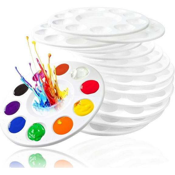 Artrylin 10Pcs Paint Tray Palettes with 10 Wells, Plastic Paint Pallets for Kids or Students to Paints on School Project or Art Class-White