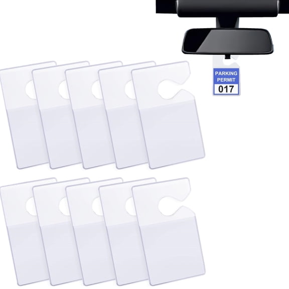 Artrylin 10Pcs Personalized Transparent Plastic Parking Permit Bag - Durable Vertical Parking Lot Pass Rear View Mirror Hanger77x127mm Waterproof Card Sleeve/Parking Sign for Car or Truck