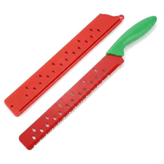XISELI 16.5 Inch Watermelon Cutter Serrated Fruit Knife with Protective Sleeve Large Stainless Steel Melon Knife for Watermelon Slicing and Summer Bbq Kitchen Tool