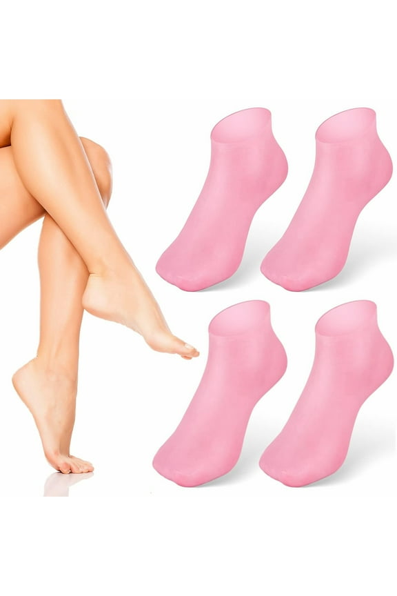 2 Pairs Silicone Moisturizing Foot Socks, Soft Silicone Socks, Anti Slip Gel Spa Socks Softening Feet Dry Cracked Skin, Aloe Socksfor for Women Foot Care After Pedicure (Pink)