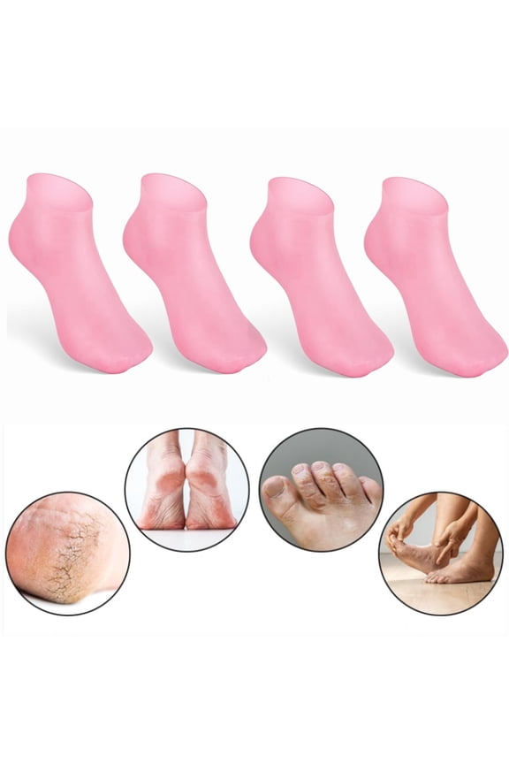 2 Pairs Silicone Women's Moisturizing Socks Softening Dry Cracked Feet Rough Skins & Anti Slip Aloe Socks for Dry Cracked Feet , Calluses, Spa Gel Socks Foot Care After Pedicure - Pink