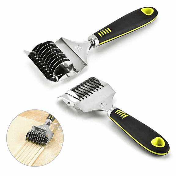 Artrylin 2-Pack Stainless Steel Lattice Dough Cutter & Noodle Roller, Pasta Spaghetti Fettuccine Maker for Homemade Noodles, Cookie Pastry Dough Crimper, Silver