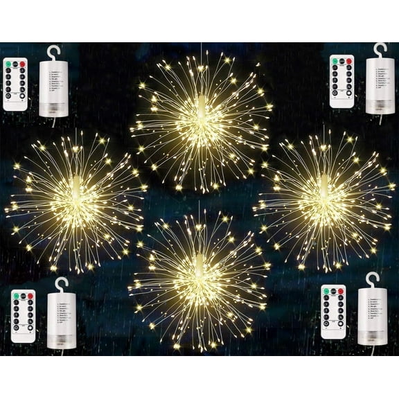 Artrylin 4 Pack Starburst Sphere Lights,180 LED Firework Lights, 8 Modes Dimmable Remote Control Waterproof Hanging Fairy Light, Wire Light for Patio Parties Christmas(Warm White)