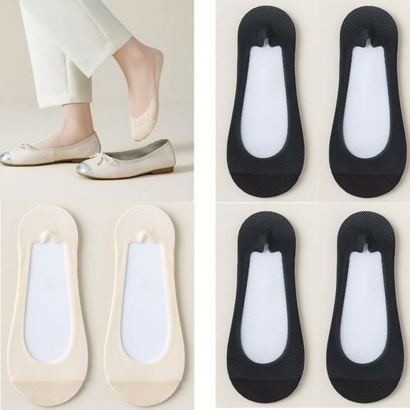 Artrylin 4 Pairs Women No Show Socks Low Cut Women Invisible for Flats and Dress Shoes Liner Socks with Non-Slip Heel Grips(2 Pairs Black+2 Pairs Beige)