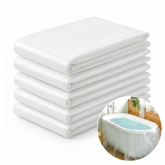 Artrylin 5-Pack Portable Disposable Bathtub Covers with Adhesive Stickers - 102"x47" Extra Large Clear Plastic Bathtub Liners, Waterproof & Sanitary Tub Bags for Travel, Hotel, Salon, Spa, Household