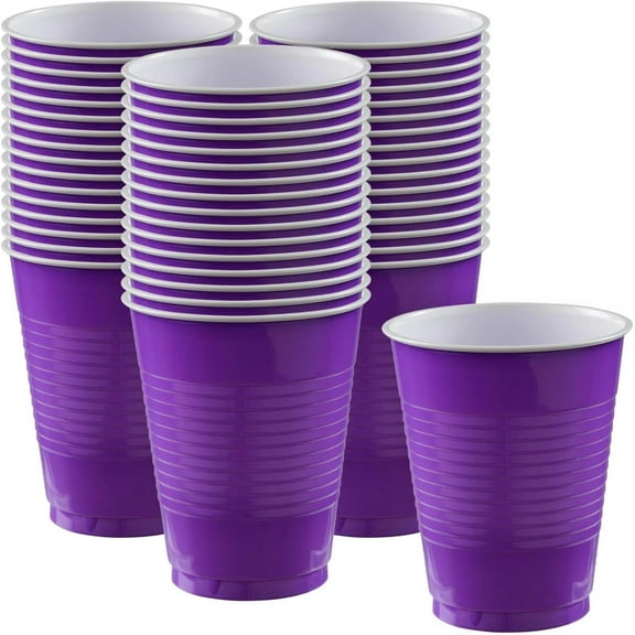 Artrylin 50Pcs Disposable Plastic Cups, 16 oz / 500 ml Purple Colored Plastic Cups, Plastic Party Cups, Strong and Sturdy Disposable Cups for Party, Wedding, Christmas, Halloween Party Cup