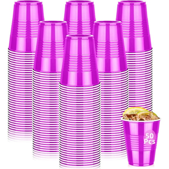 Artrylin 50Pcs Purple Plastic Cups, 16 oz / 500 ml Plastic Disposable Cups, Reusable Party Supplies (Purple)