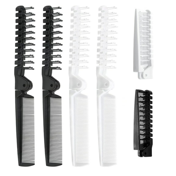 Artrylin 6-Pack Double-Sided Folding Hair Comb - Dual Tooth Design for Scalp Massage & Detangling, Portable Travel Foldable Comb for Men & Women ( White+Black )Plastic
