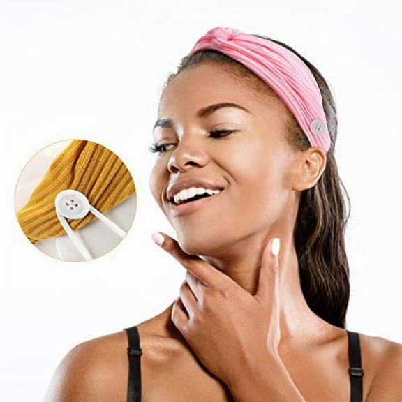 Cribun 6 Pack Women's Boho Headbands with Buttons Non Slip Elastic Hair Bands for Cover Wide Turban Headband Twisted Criss Cross Head Wrap Knoted Headband Hair Accessories for Nurses Doctors