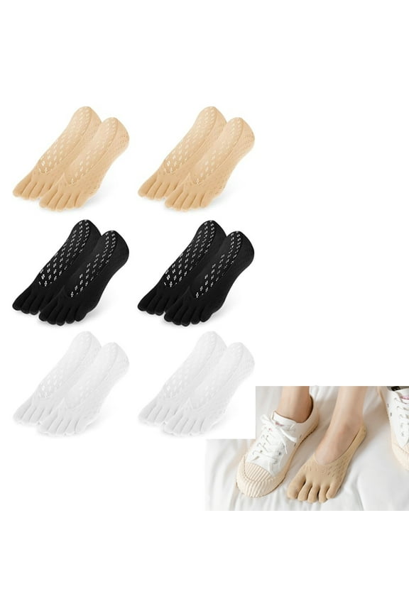 6 Pairs Invisible Toe SocksNo Show Five Finger Socks for Women Sneakers Low Cut Breathable Toe Sports Cotton Socks with Non Slip Silicone2 Black +2 Beige+ 2 White