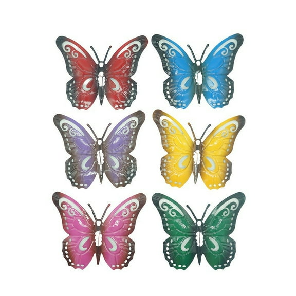 Artrylin 6 Pcs Metal Garden Butterfly Wall Art Hanging Butterfly Decoration Outdoor Garden Butterfly Ornaments Fence Hangers Butterfly Wall Sculptures for Indoor Sheds Walls Fences Home Patio Yards