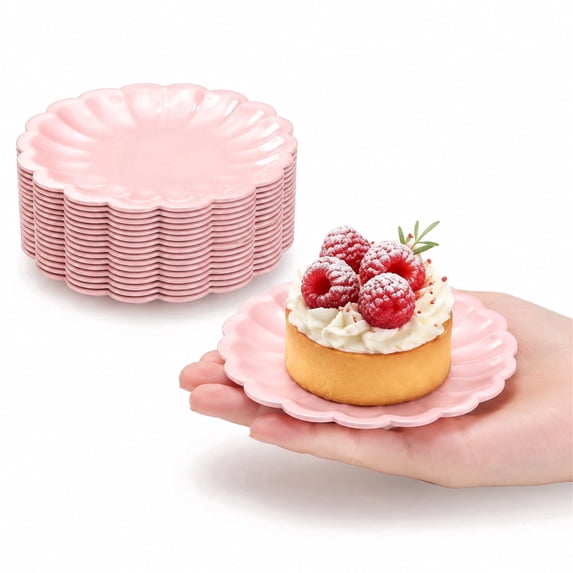 XISELI 60 Pcs Mini Cupcake Plates Pink Dessert Plates 3.5 Inch Scalloped Edge Mini Paper Baking Dessert Dish for Baking Party Wedding Baby Shower Birthday Party, Pink