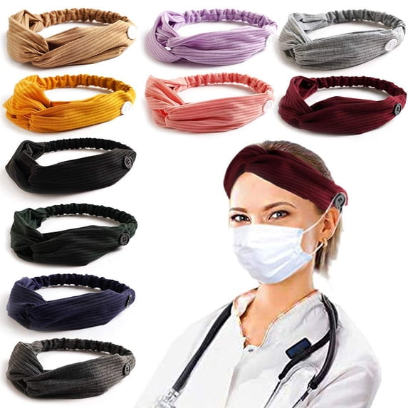 Artrylin 6Pcs Headbands with Buttons for Face Mask,Knot Headband Twist Headbands,Headband Gifts for Women and Nurse Doctor