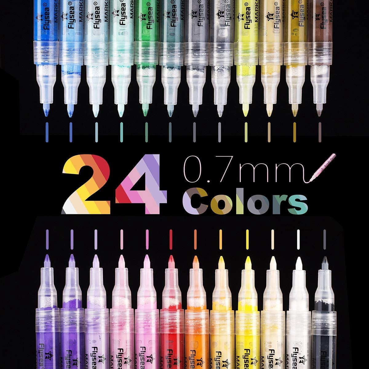 Artrylin Acrylic Paint Pens, 0.7 mm Extra-Fine Tip 24 Colors Paint Marker Pens Paint Pens for Painting Stones, Ceramics, Glass, Canvas, Wood, Pebbles