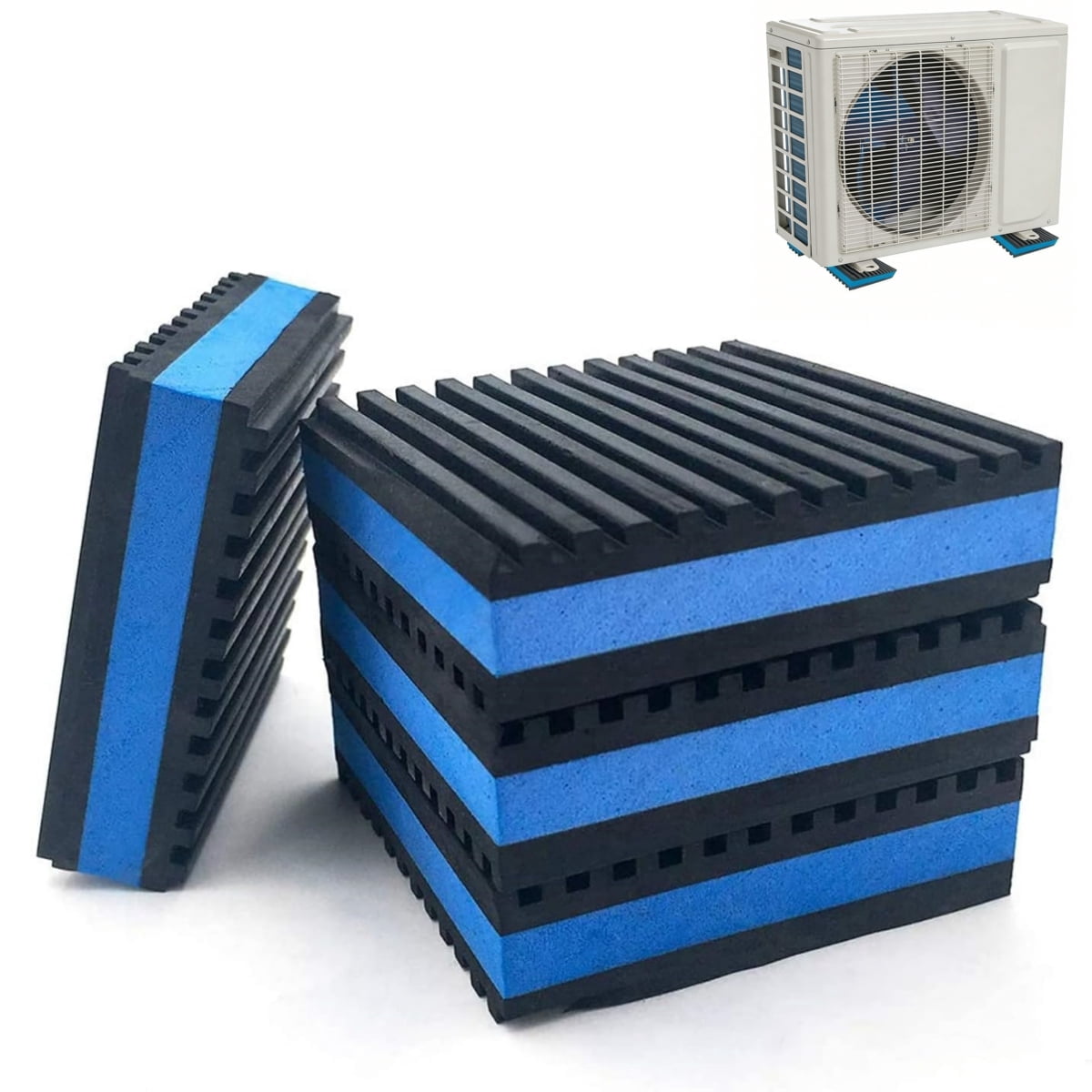 Artrylin Anti-Vibration Pads, 4-Pack 4x4x7/8 inch Ribbed Blue Pads for Washer, Dryer, Treadmill, AC, Compressor - Noise Damping EVA & Rubber Mat