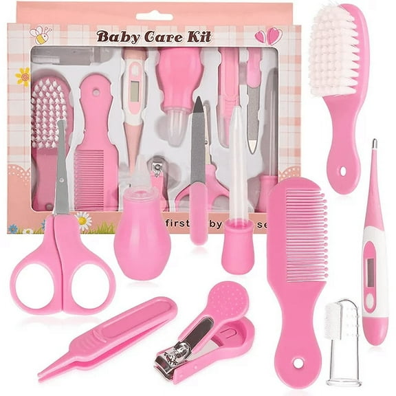 Artrylin Baby Healthcare and Grooming Kit, Baby Safety Set Baby Comb, Hair, Nail, Nose, Tooth and Ear Clean Essentials Accessories,Portable Baby Care Grooming Kit for Christmas Gifts (Pink)